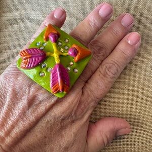 NWT Sookie Sookie 3D Clay OOAK Ring Artist Made! Double Arrow Adjustable Ring